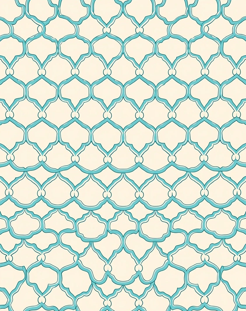 Aqua Arabesque Geometric Pattern Rug
