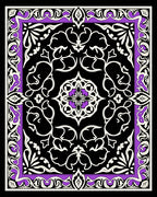 Ornate Black With Purple Floral Pattern Rug