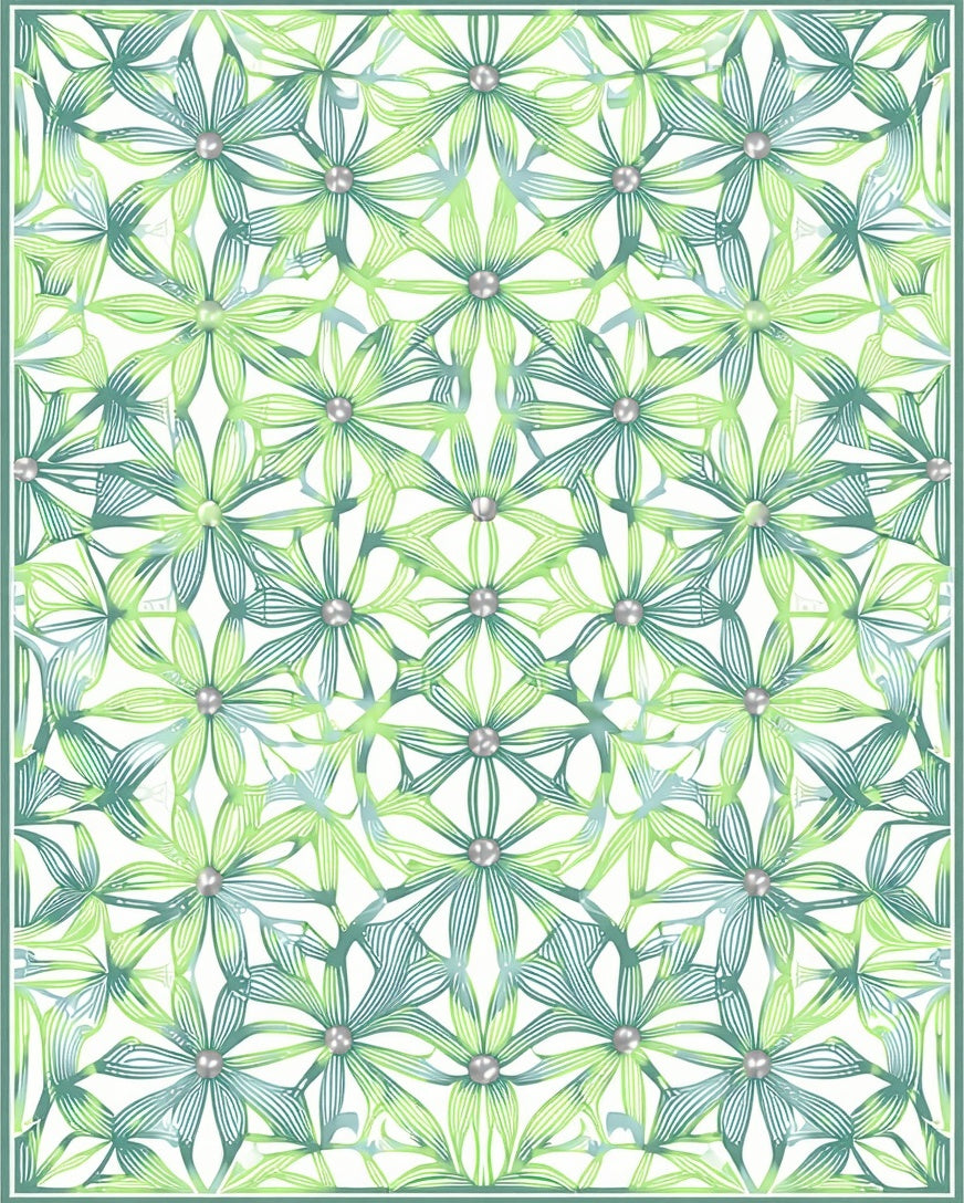 Green Lace Floral Patterned Design Rug