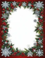 Festive Red White Snowflakes Border Rug