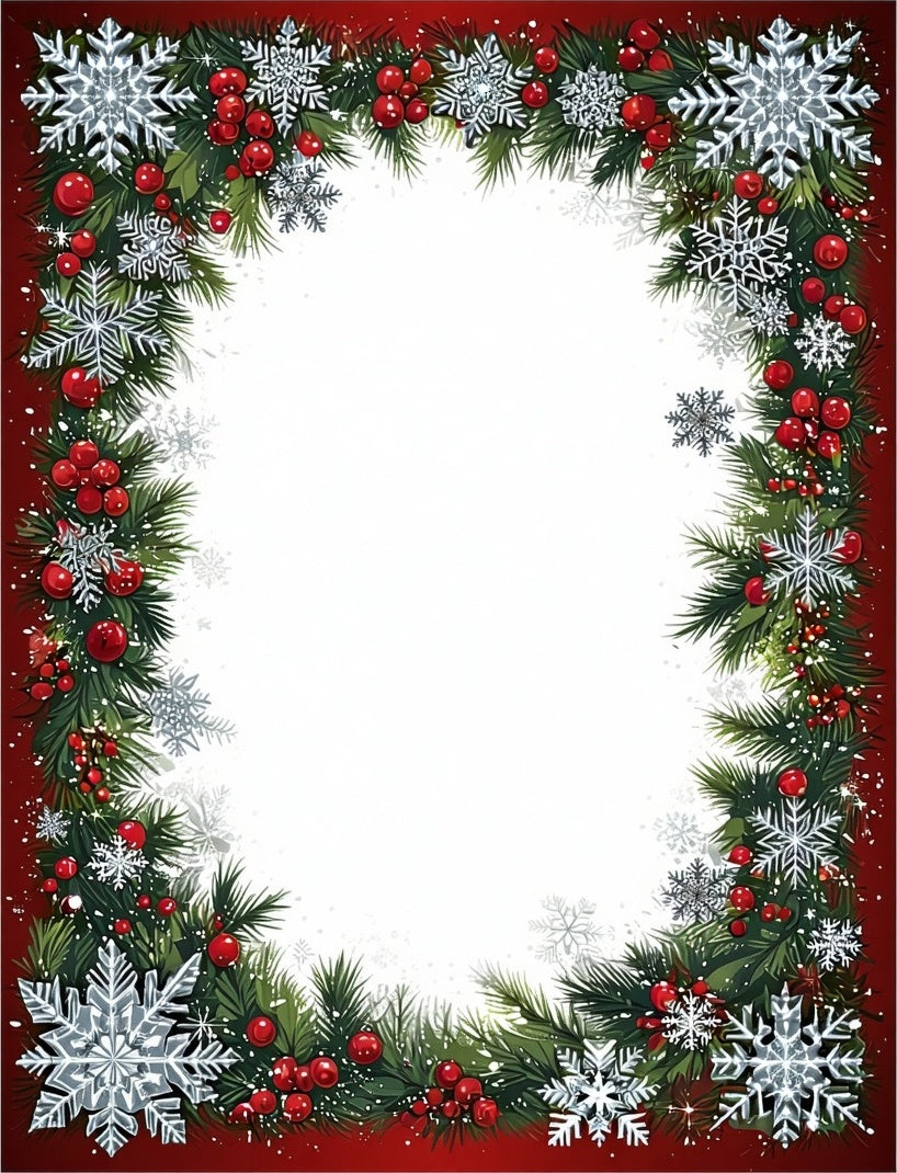 Festive Red White Snowflakes Border Rug