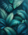 Deep Teal Tropical Leaf Pattern Rug
