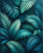 Deep Teal Tropical Leaf Pattern Rug
