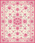 Intricate Pink Floral Garden Pattern Rug