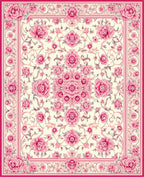 Intricate Pink Floral Garden Pattern Rug