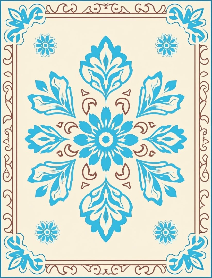 Azure Floral Mandala Pattern Rug