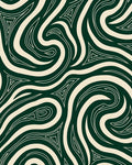 Forest Green Cream Swirl Lines Rug