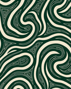 Forest Green Cream Swirl Lines Rug