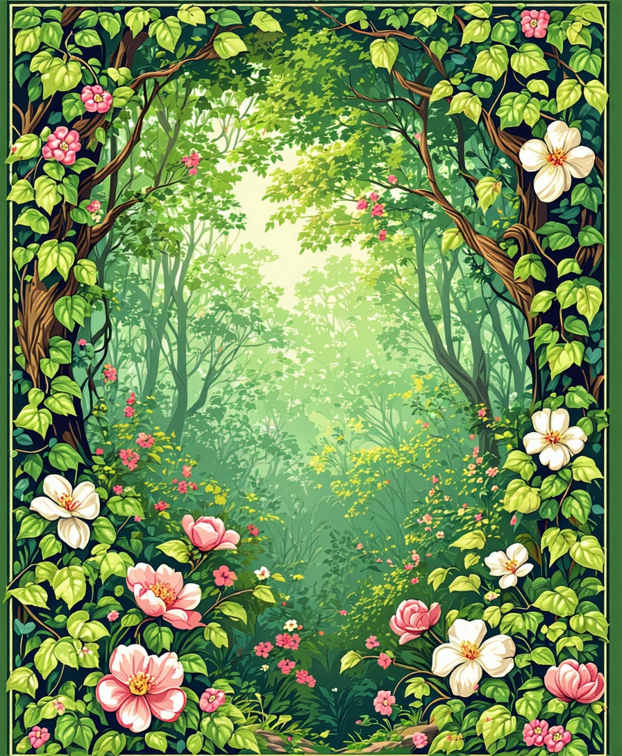 Enchanting Forest Scene Floral Design Rug