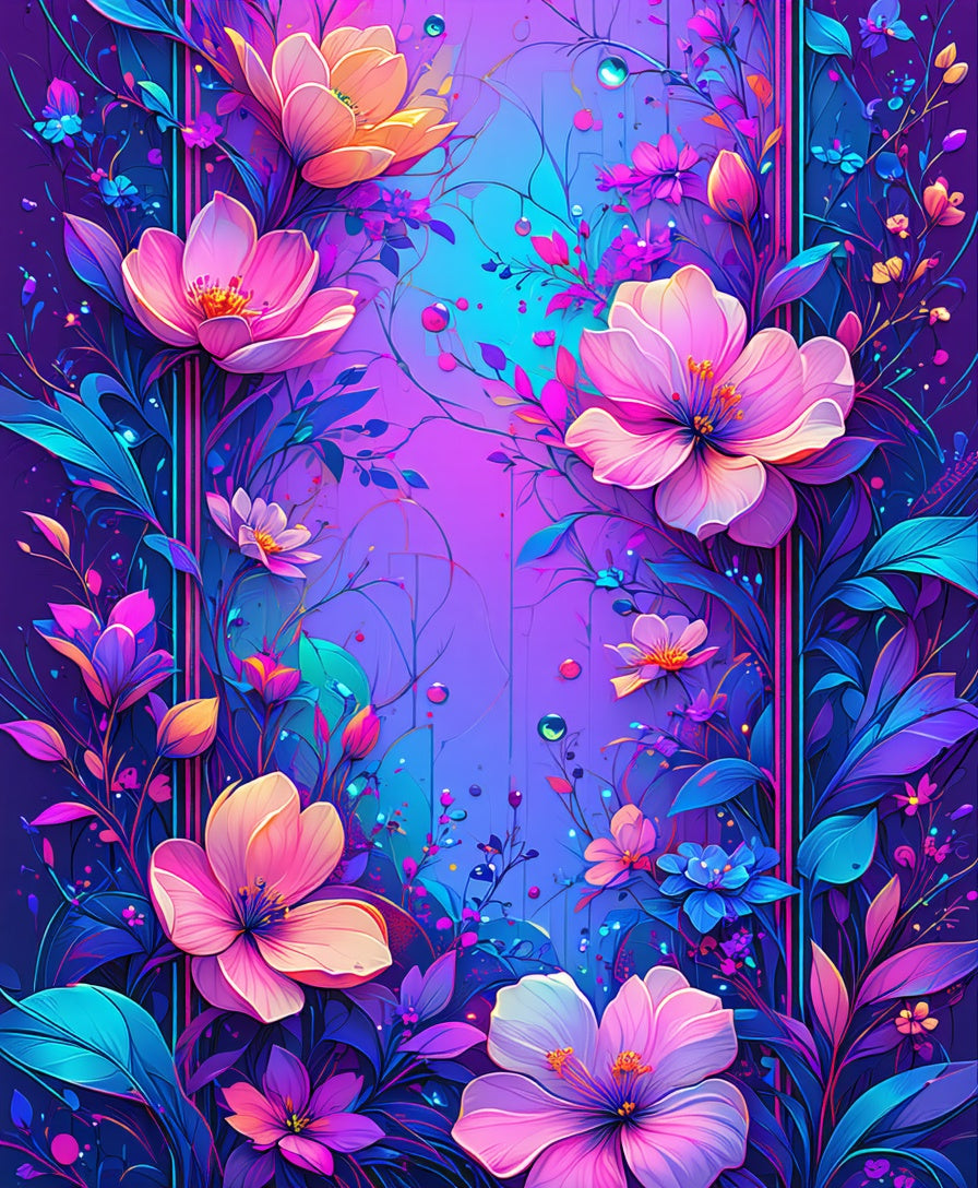 Vibrant Floral Neon Bloom Design Rug