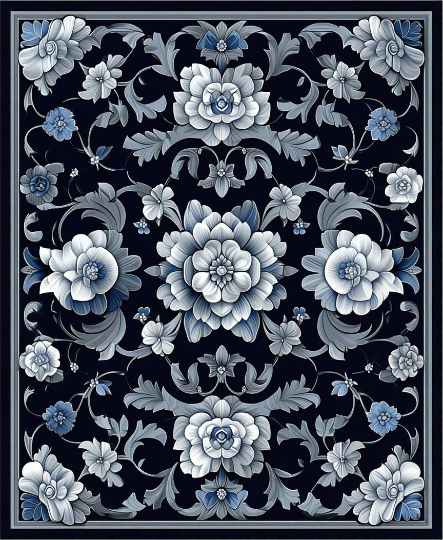 Ornate Floral Pattern With Blue Accents Rug