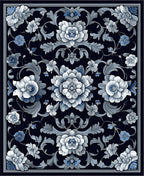 Ornate Floral Pattern With Blue Accents Rug
