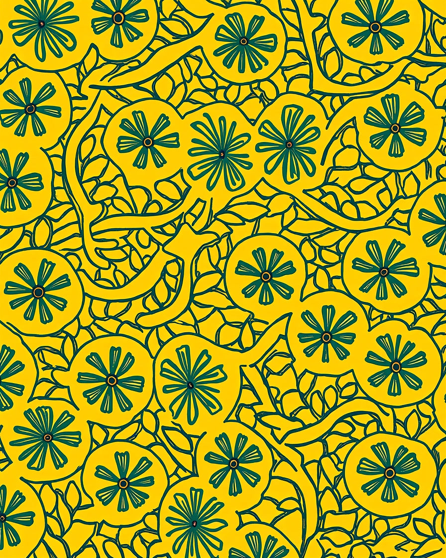 Yellow Citrus Blooms With Leaves Pattern Rug