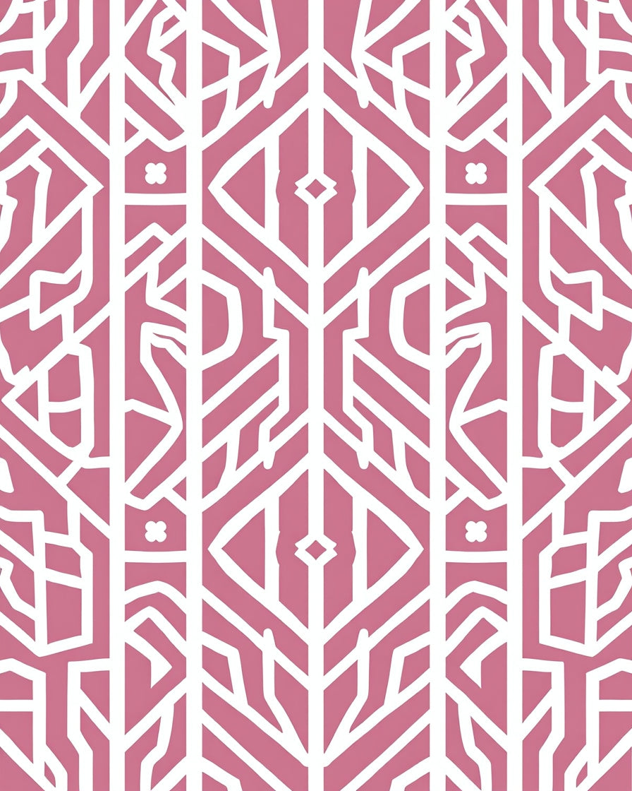 Pink White Stylized Geometric Pattern Rug