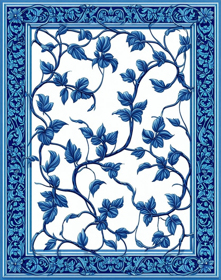 Blue Floral Vine Pattern Rug