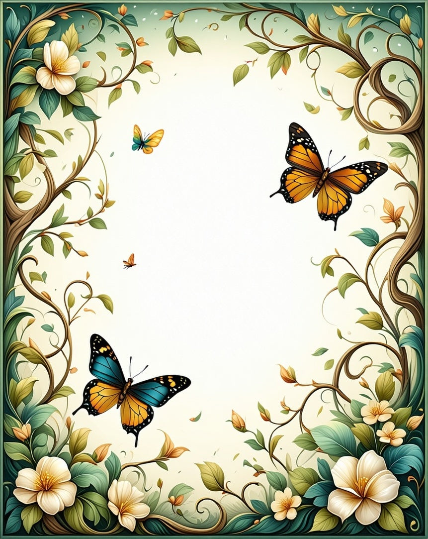 Whimsical Butterflies Floral Vine Rug