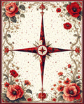 Bold Red Compass Floral Vintage Design Rug