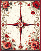 Bold Red Compass Floral Vintage Design Rug