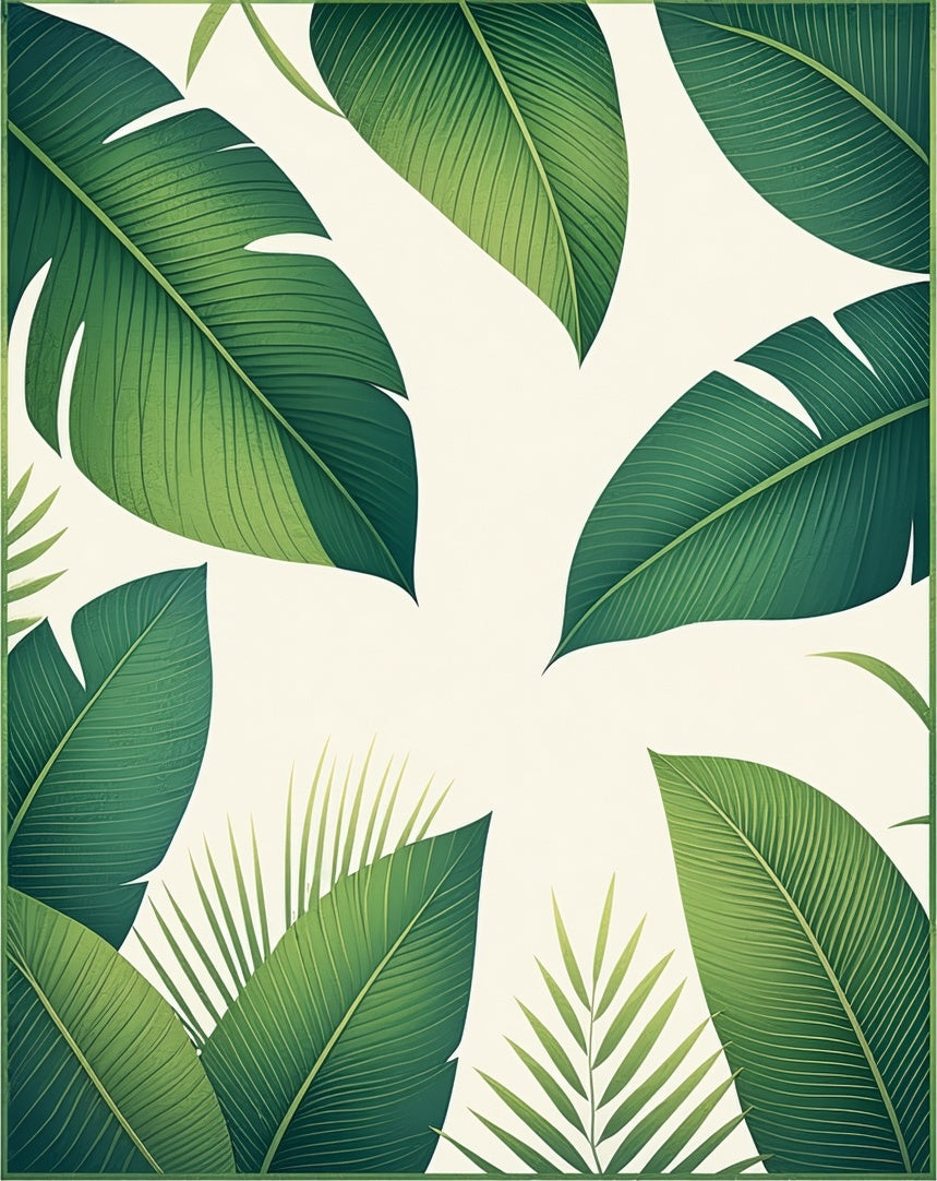 Tropical Leaf Patterned Green Design Rug