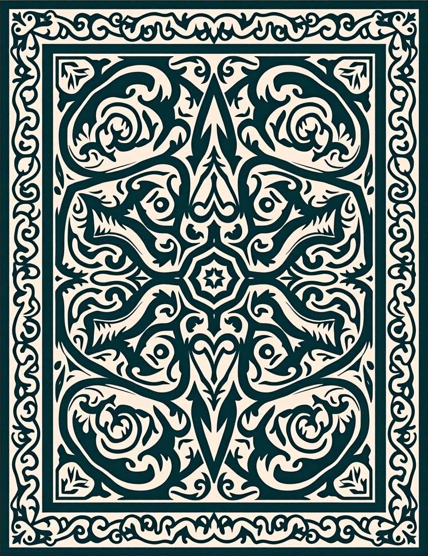 Intricate Dark Teal Floral Pattern Rug