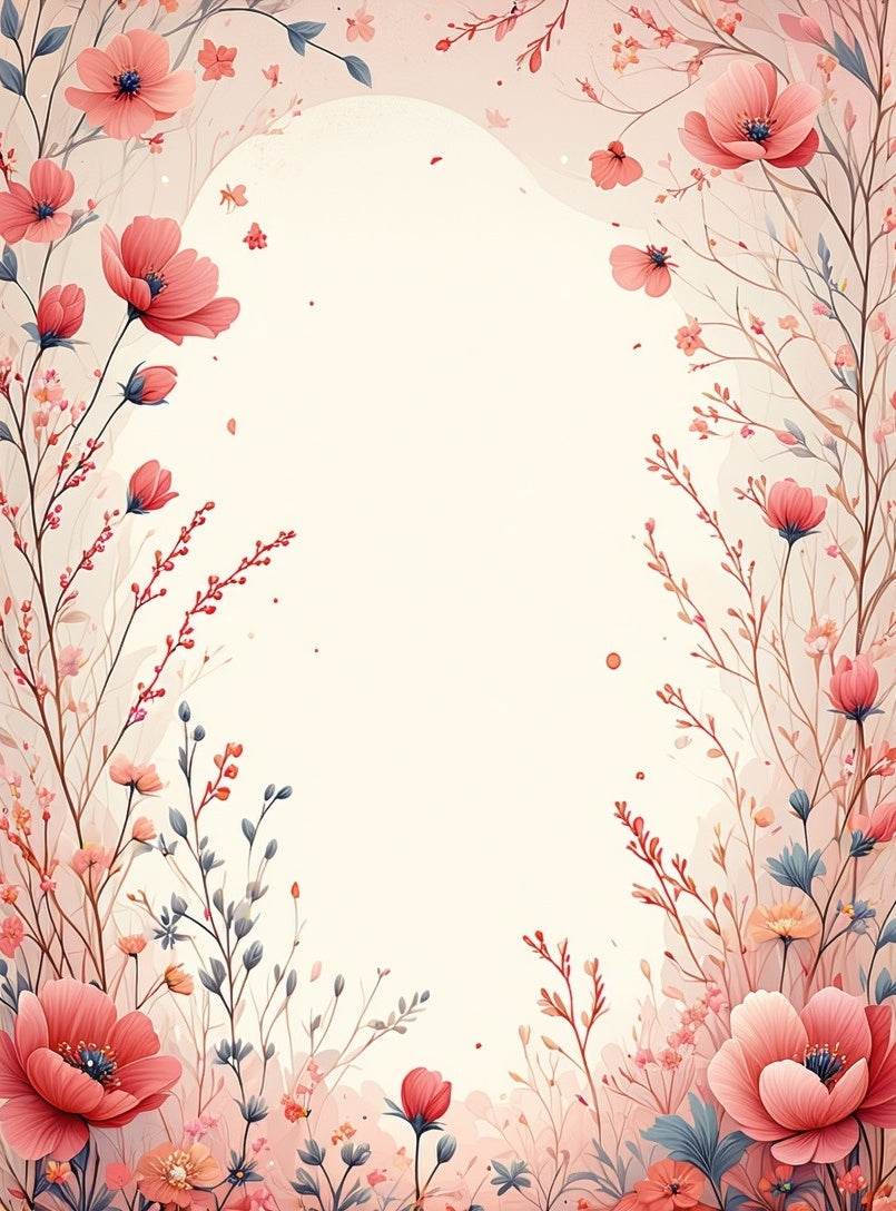 Soft Coral Floral Branches Pattern Rug
