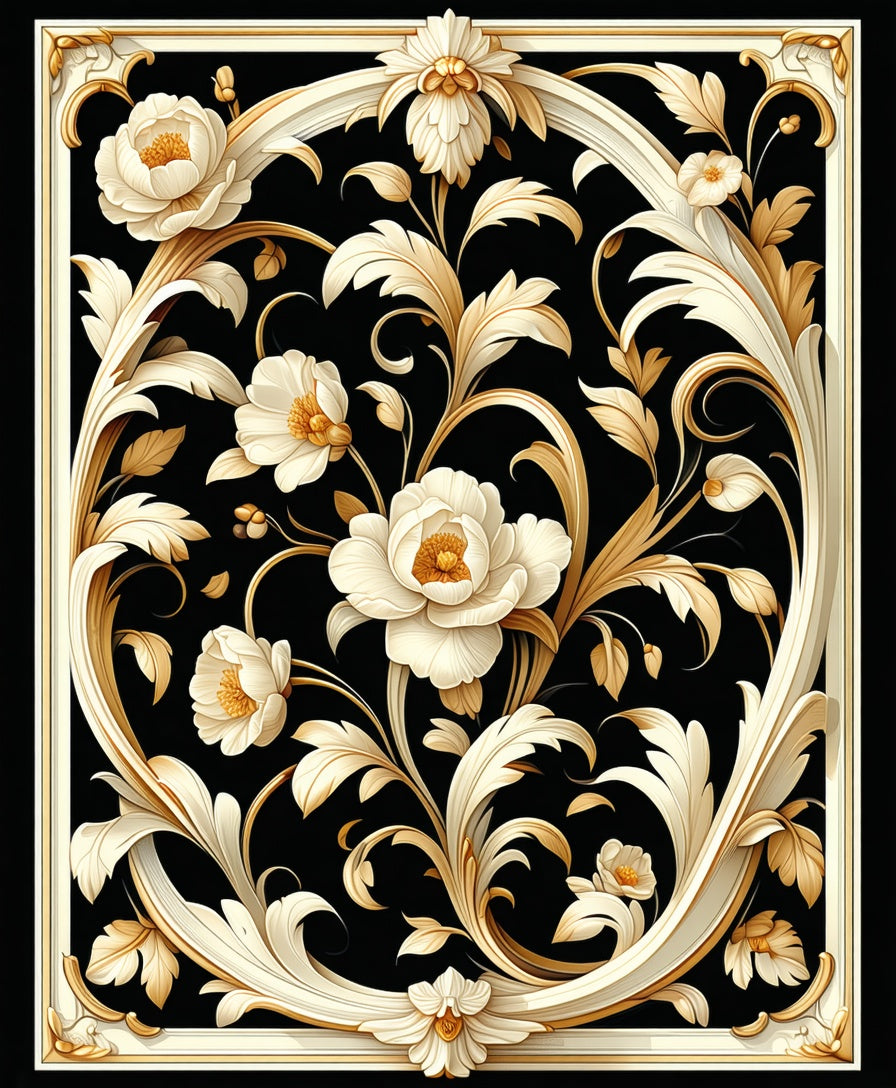 Ornate Floral Cream Gold Pattern Rug