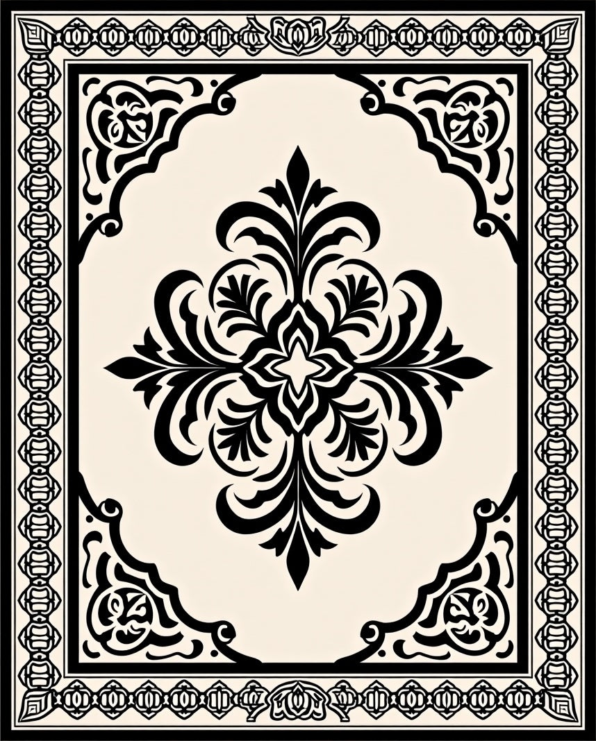 Black Floral Medallion Ornamental Rug