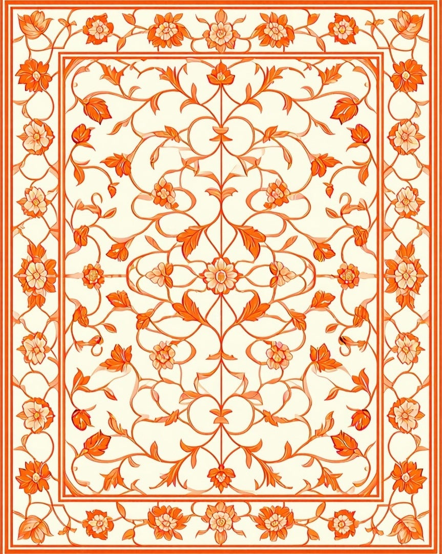 Orange Floral Vine Traditional Pattern Rug