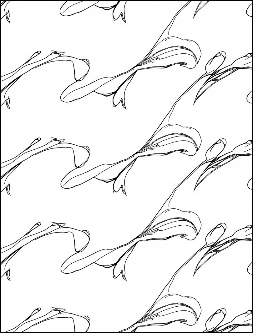 Elegant Black White Floral Lines Rug