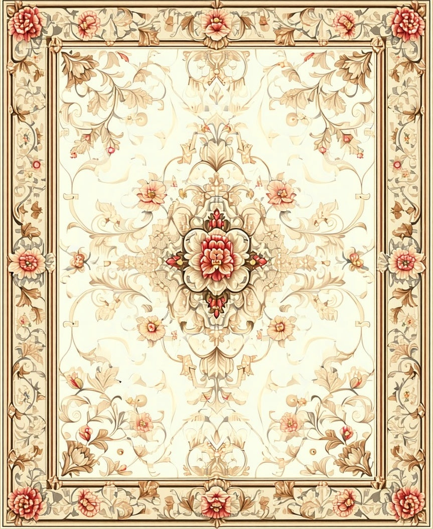 Neutral Floral And Scroll Pattern Rug
