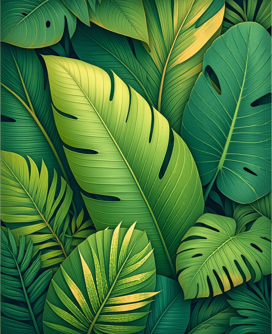 Lush Green Tropical Leaf Pattern Rug