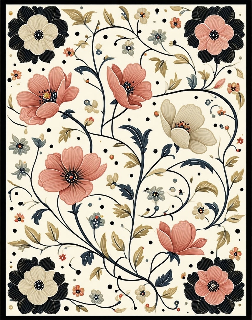 Floral Vine Pattern With 7 Colors Rug