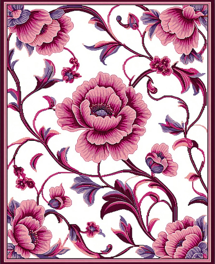 Rich Pink Floral Vines Rug
