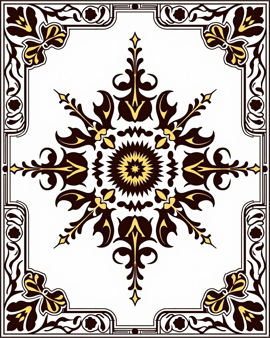 Exotic Floral Starburst Frame Rug