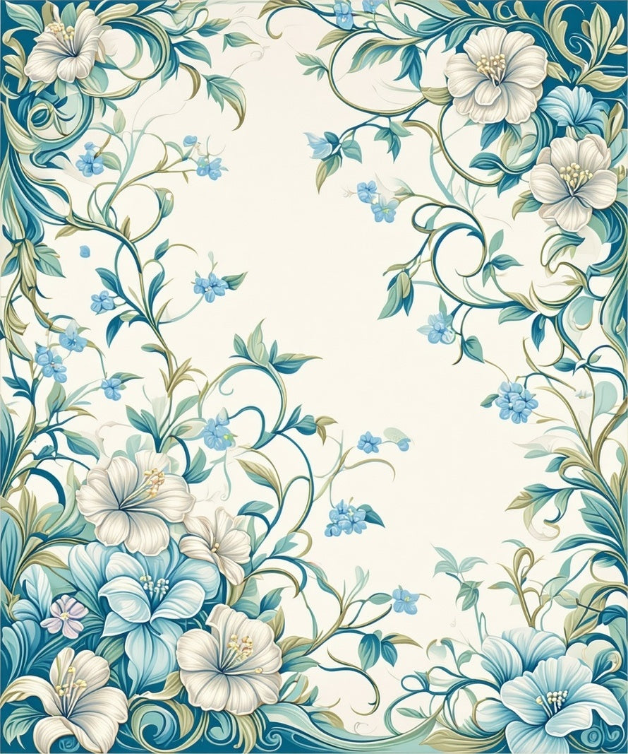Elegant Teal Floral Vine Pattern Rug