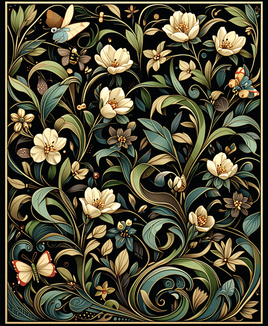 Art Nouveau Floral Butterfly Pattern Rug