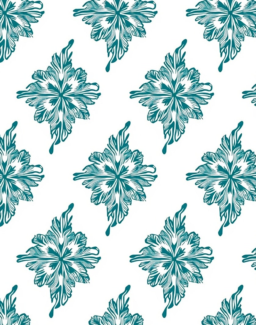 Teal Abstract Floral Whimsical Design Rug