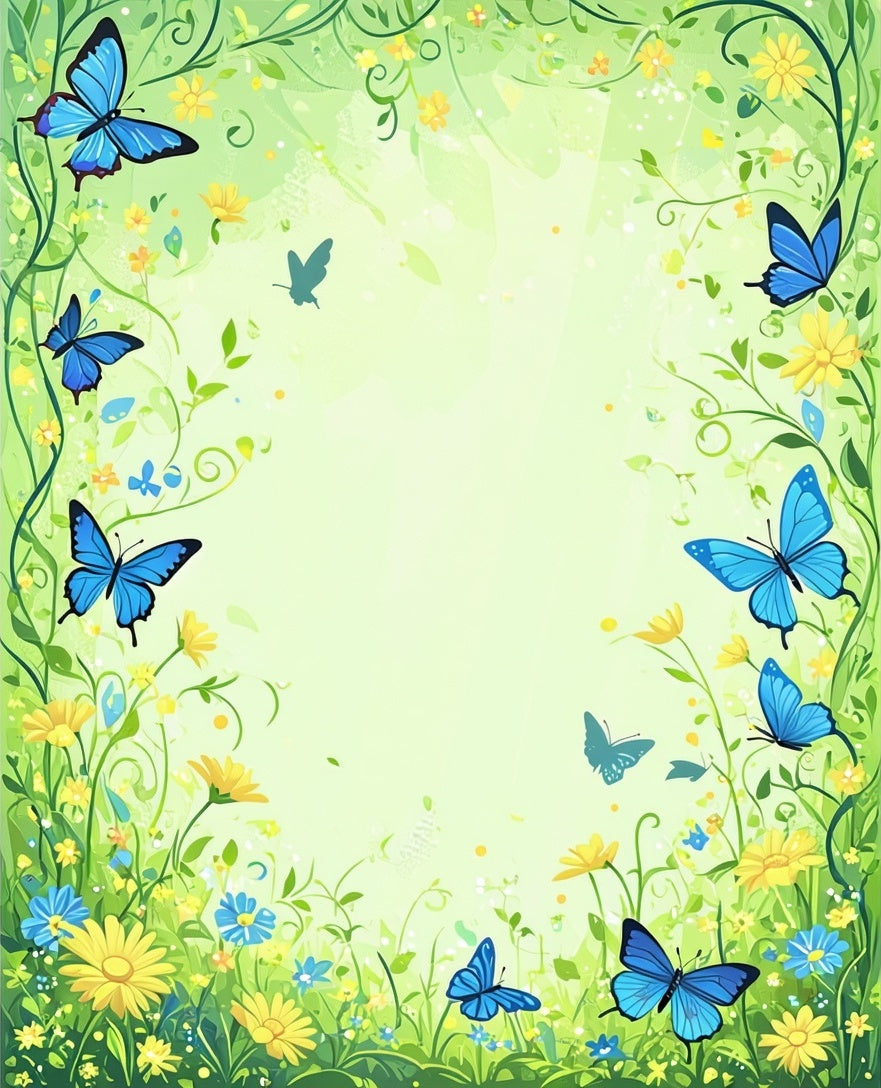 Whimsical Blue Butterflies Garden Scene Rug