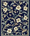 Floral Vine Detailed Navy Rug