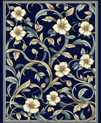 Floral Vine Detailed Navy Rug