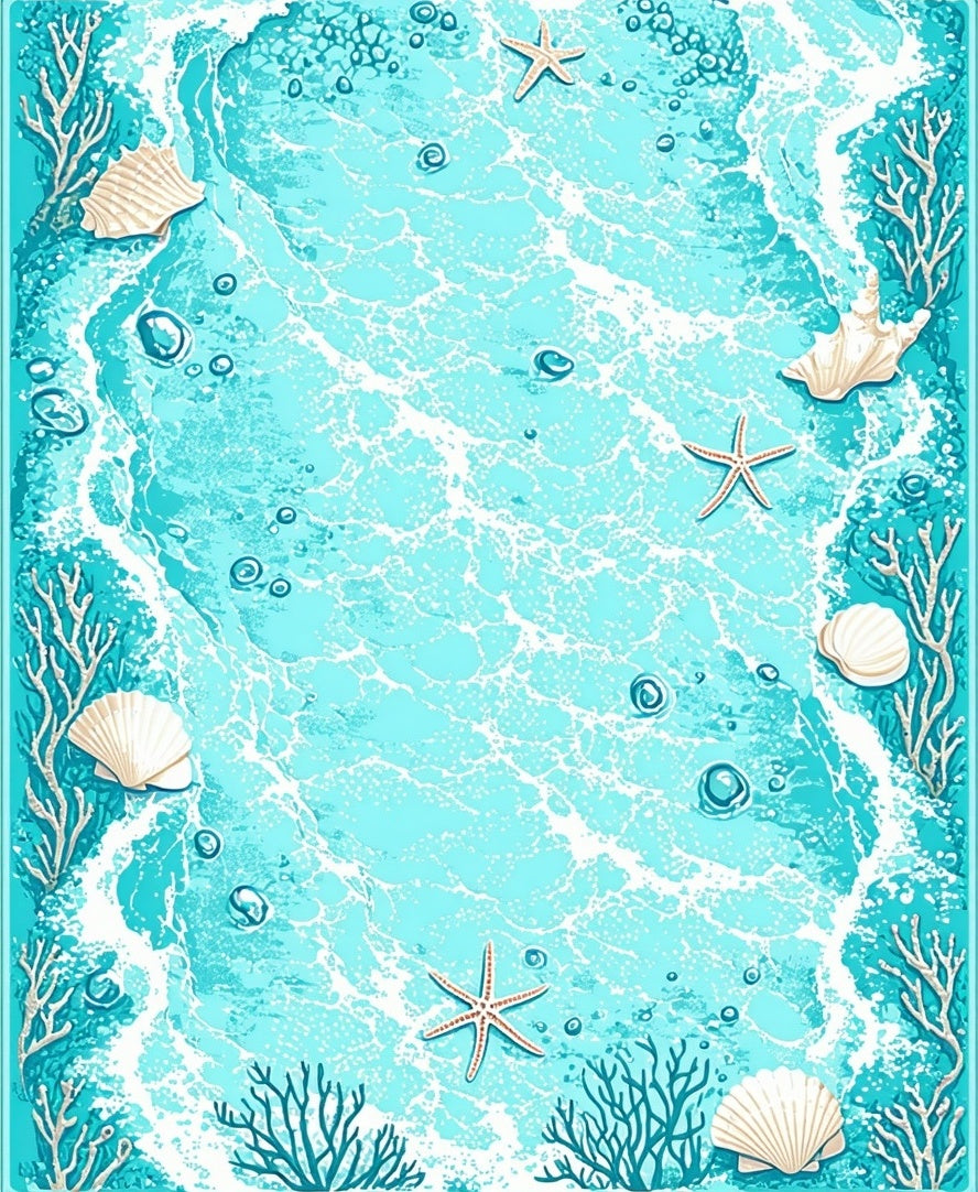 Blue Ocean Wave Shell Starfish Design Rug