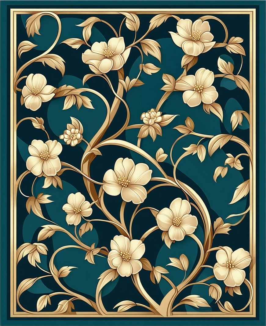 Gold Floral Vine Pattern Rug