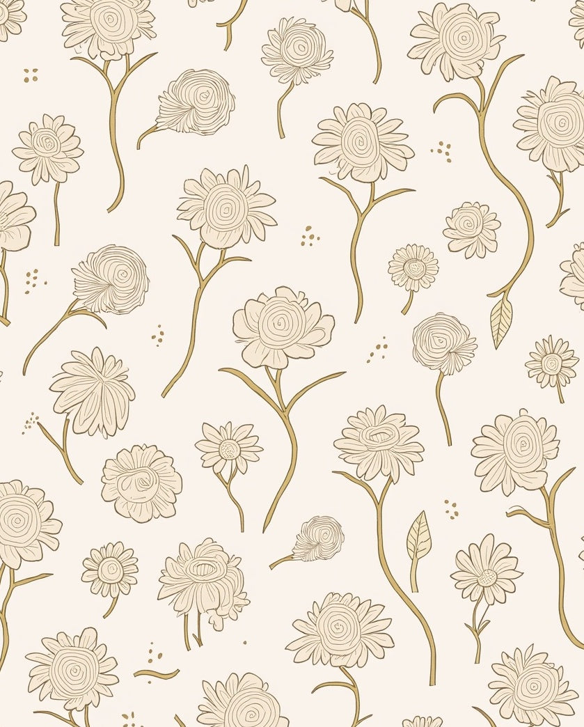 Delicate Floral Sketch Pattern Rug