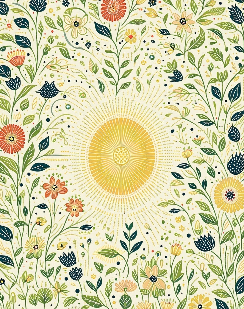 Whimsical Sun And Floral Meadow Print Rug