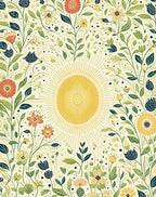 Whimsical Sun And Floral Meadow Print Rug