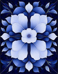 Blue Floral Leaf Pattern Rug
