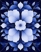 Blue Floral Leaf Pattern Rug