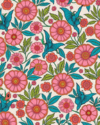 Pink Floral Bird Garden Pattern Rug