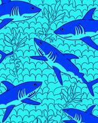 Oceanic Shark Theme Tile Pattern Rug