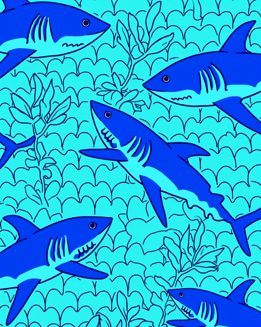 Oceanic Shark Theme Tile Pattern Rug